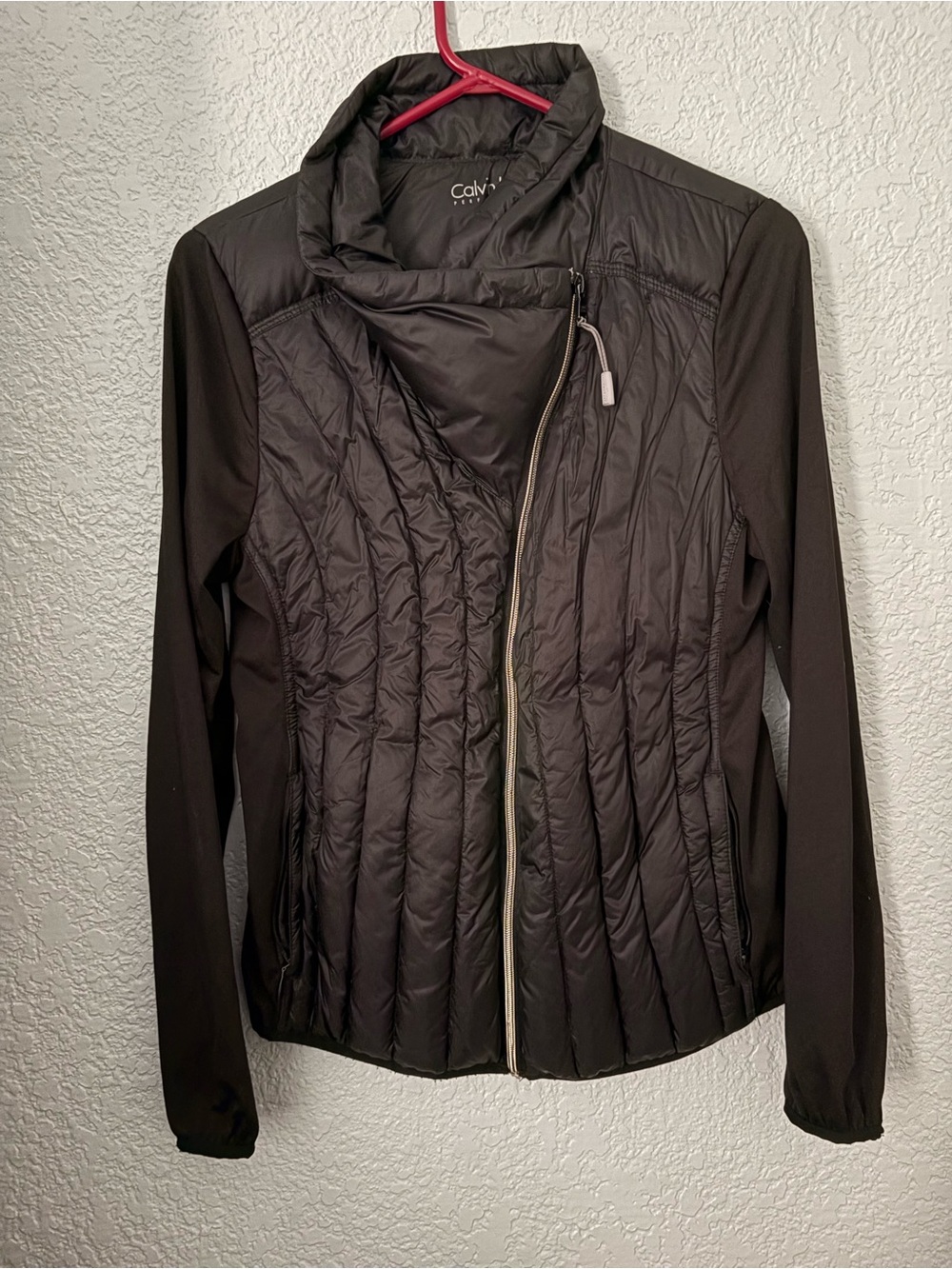 Calvin Klein BLACK Down Jacket Lightweight SZ M  Spandex Sleeves Puffer